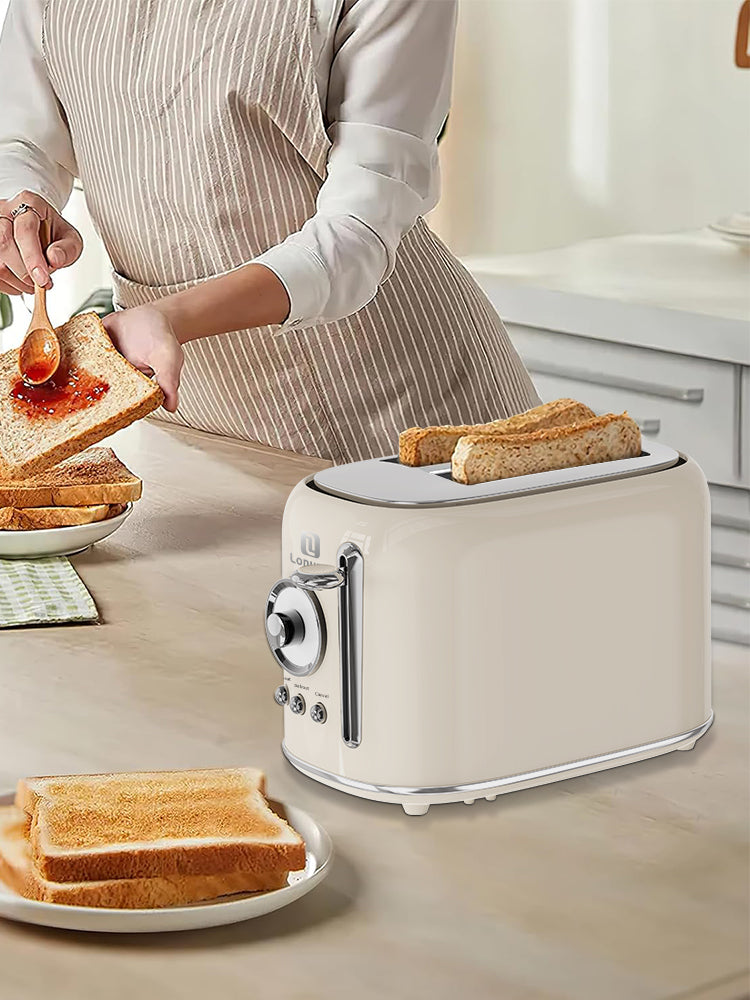 Torradeira Elétrica LONYAN Retrô 800W Inox 2 Fendas 7 Níveis de Tostagem