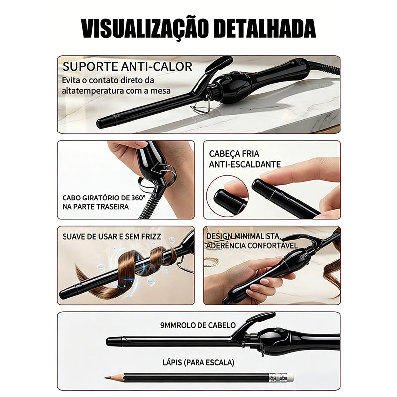 Modelador de Cachos LONYAN 9mm Cerâmico Íons Negativos Bivolt — LONYAN — Vista superior