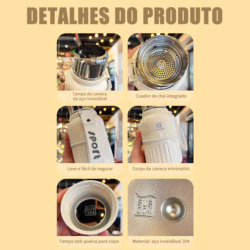Garrafa Térmica 600ml Aço Inox Quente e Frio Viagem Academia — LONYAN — Detalhe do produto