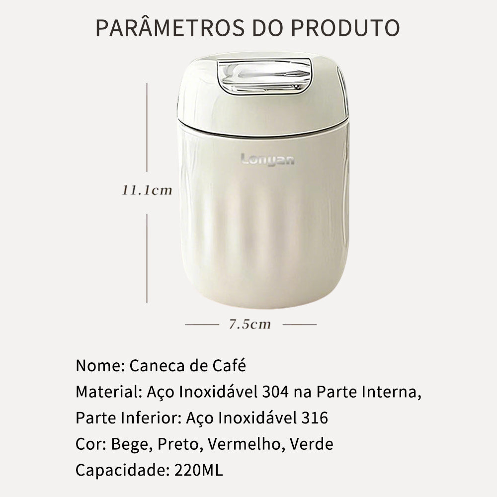 Copo Térmico 220ml Mantém Quente E Frio Dupla Aço Inox — LONYAN — Dimensões do produto