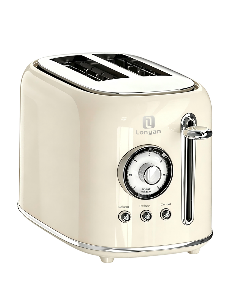 Torradeira Elétrica LONYAN Retrô 800W Inox 2 Fendas 7 Níveis de Tostagem