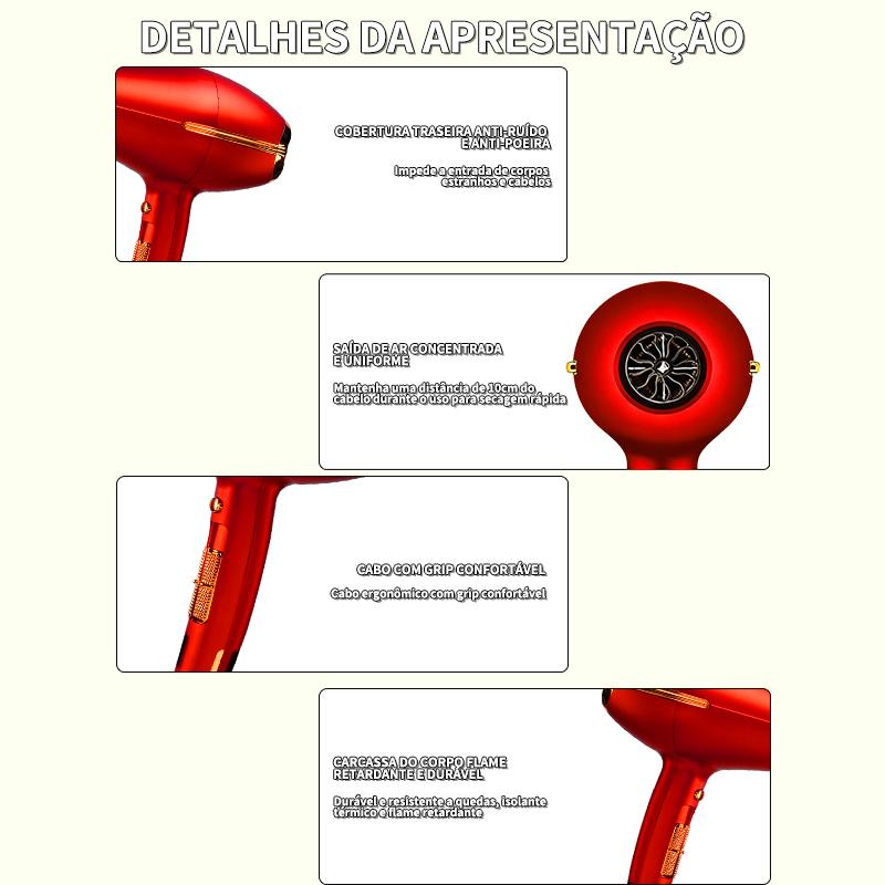 Secador de Cabelo Profissional T33 2500W com Concentrador — LONYAN — Material inox 304