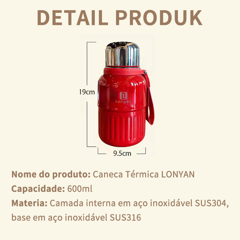 Garrafa Térmica 600ml Aço Inox Quente e Frio Viagem Academia — LONYAN — Vista superior