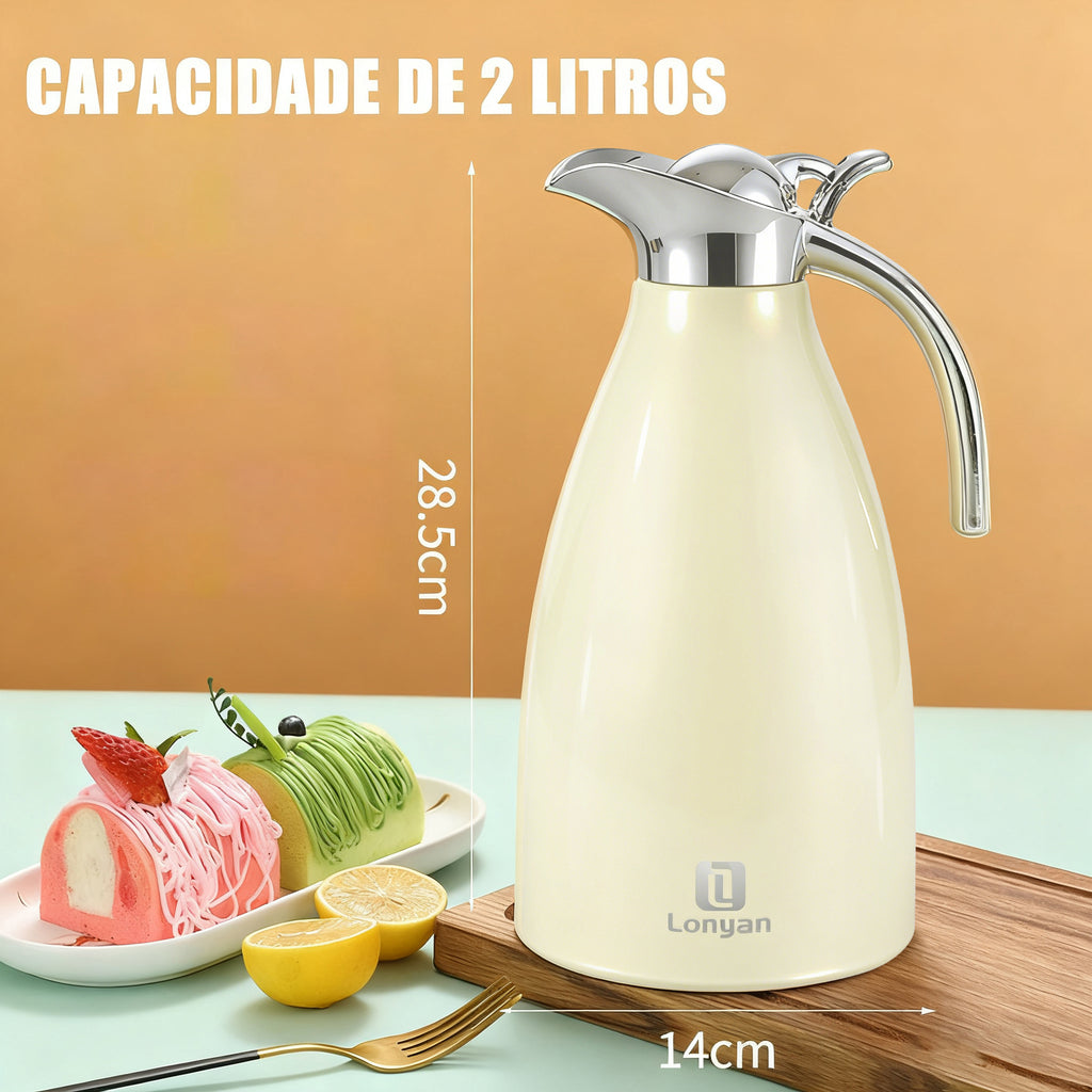 Garrafa Térmica 2l Aço Inox Mantém Quente E Frio Café Chás — LONYAN — Dimensões do produto