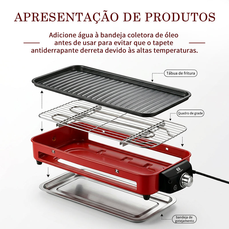 Churrasqueira Elétrica LONYAN 1500W 2 em 1 Grelha e Chapa Antiaderente
