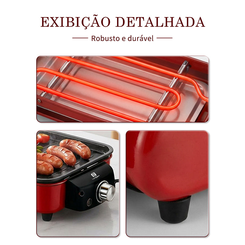 Churrasqueira Elétrica LONYAN 1500W 2 em 1 Grelha e Chapa Antiaderente