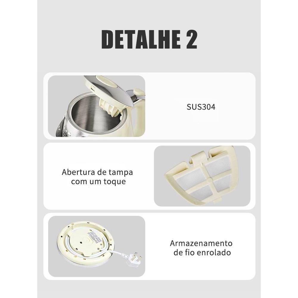 Chaleira Elétrica LONYAN Retrô 1.7L Inox 304 — LONYAN — Acabamento e textura