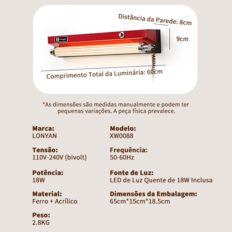 Arandela Luminária Parede Retrô Led E27 Ajustável Com Fio — LONYAN — Acabamento e textura