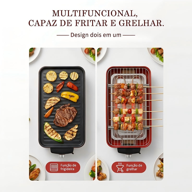 Churrasqueira Elétrica LONYAN 1500W Grelha + Chapa 2 em 1 — LONYAN — Material inox 304