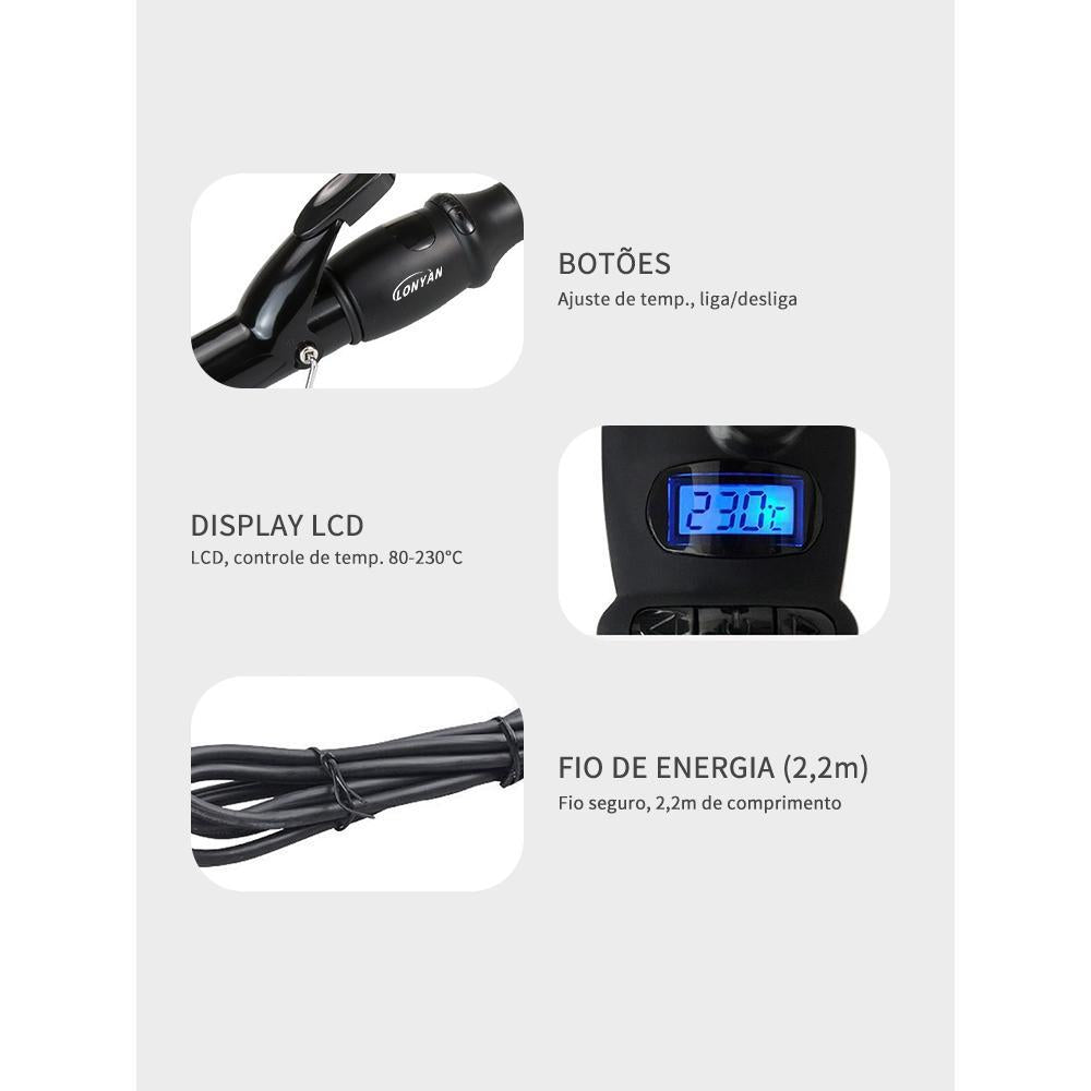 Modelador de Cachos Profissional LONYAN 9mm e 13mm Cerâmico Bivolt
