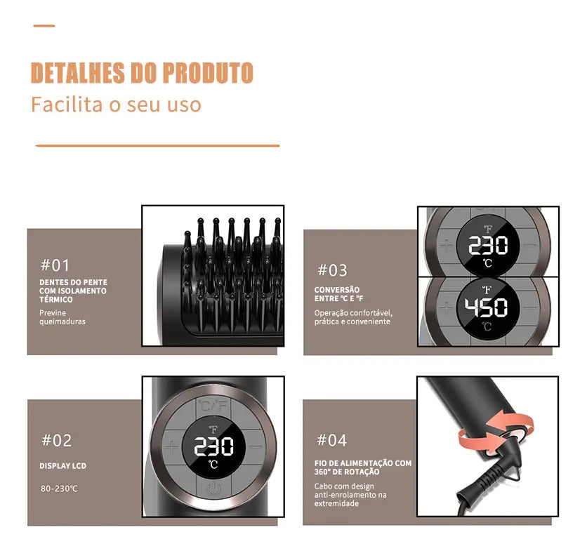 Escova Alisadora e Modeladora LONYAN 55W Bivolt Cerâmica com Display Digital