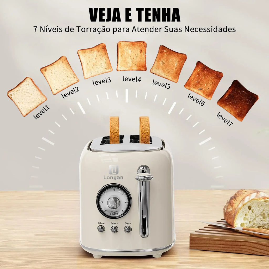 Torradeira Elétrica LONYAN Retrô 800W Inox 7 Níveis — LONYAN — Vista lateral