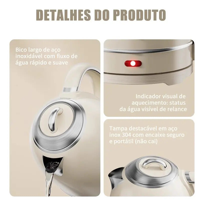 Chaleira Elétrica LONYAN Retrô 1.7L Controle de Temperatura Inox 304 — LONYAN — Dimensões do produto