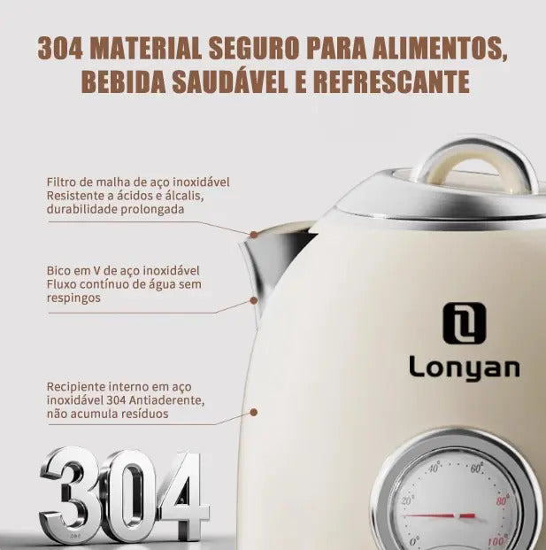 Chaleira Elétrica LONYAN Retrô 1.7L Controle de Temperatura Inox 304 — LONYAN — Material inox 304