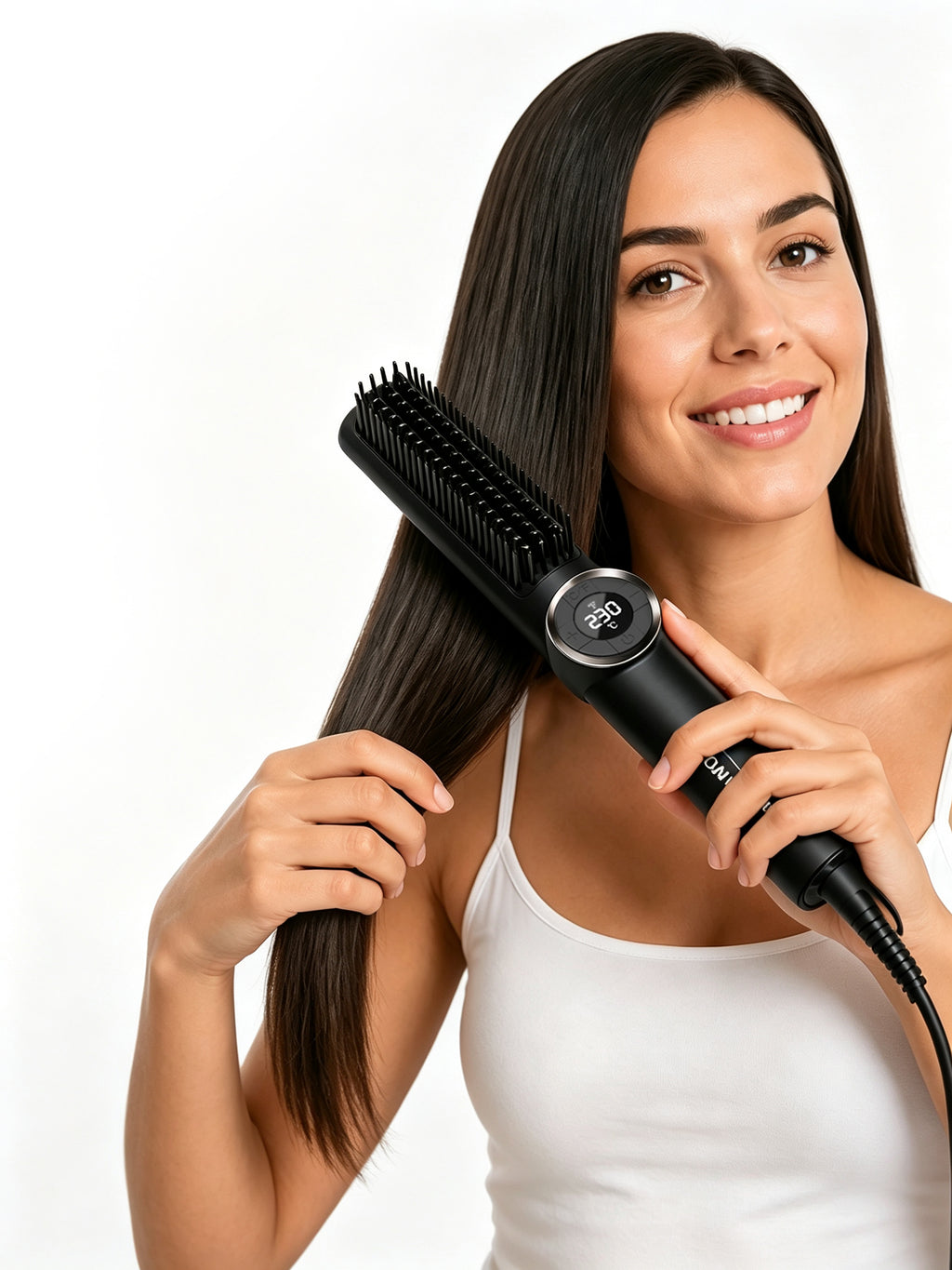 Escova Alisadora e Modeladora LONYAN 55W Bivolt Cerâmica com Display Digital