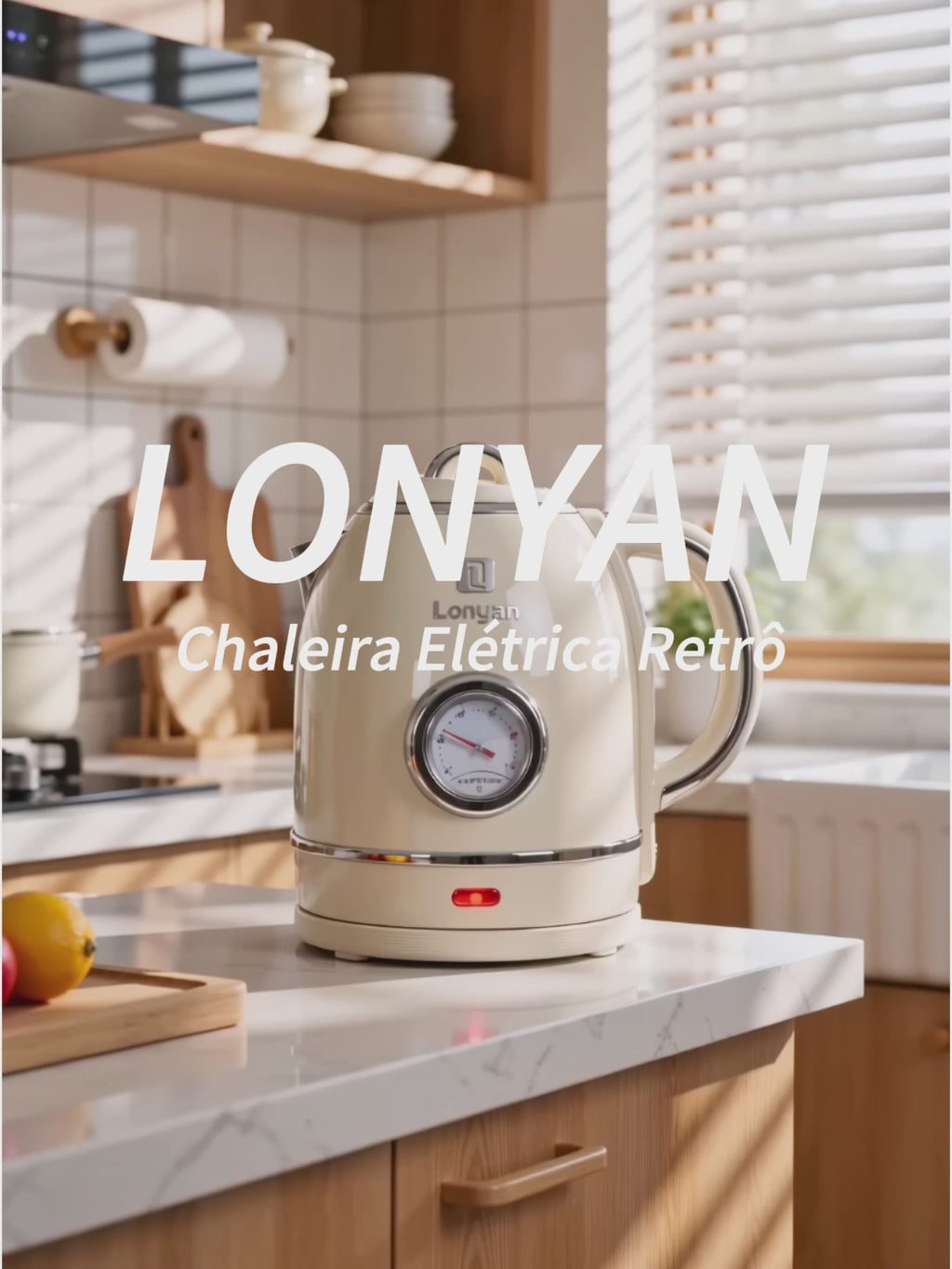 Chaleira Elétrica LONYAN Retrô 1.5L Controle de Temperatura Inox 304