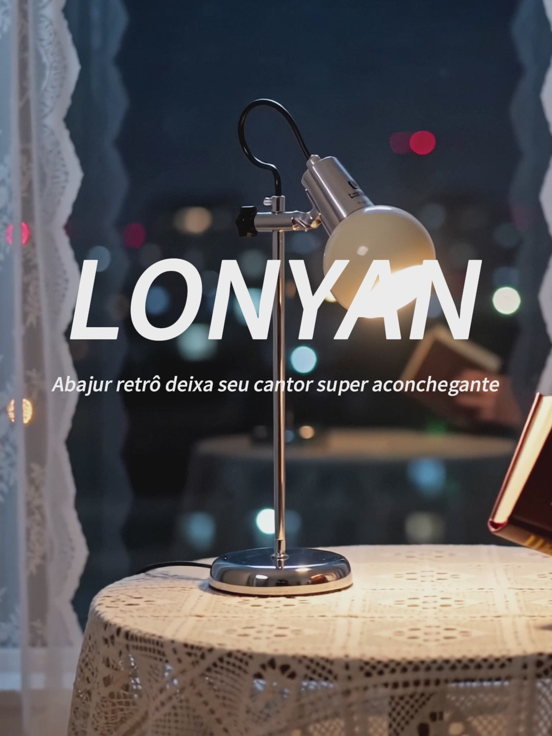 Luminária de Mesa LONYAN Vintage LED 3 Tons Regulável com Base Retrô
