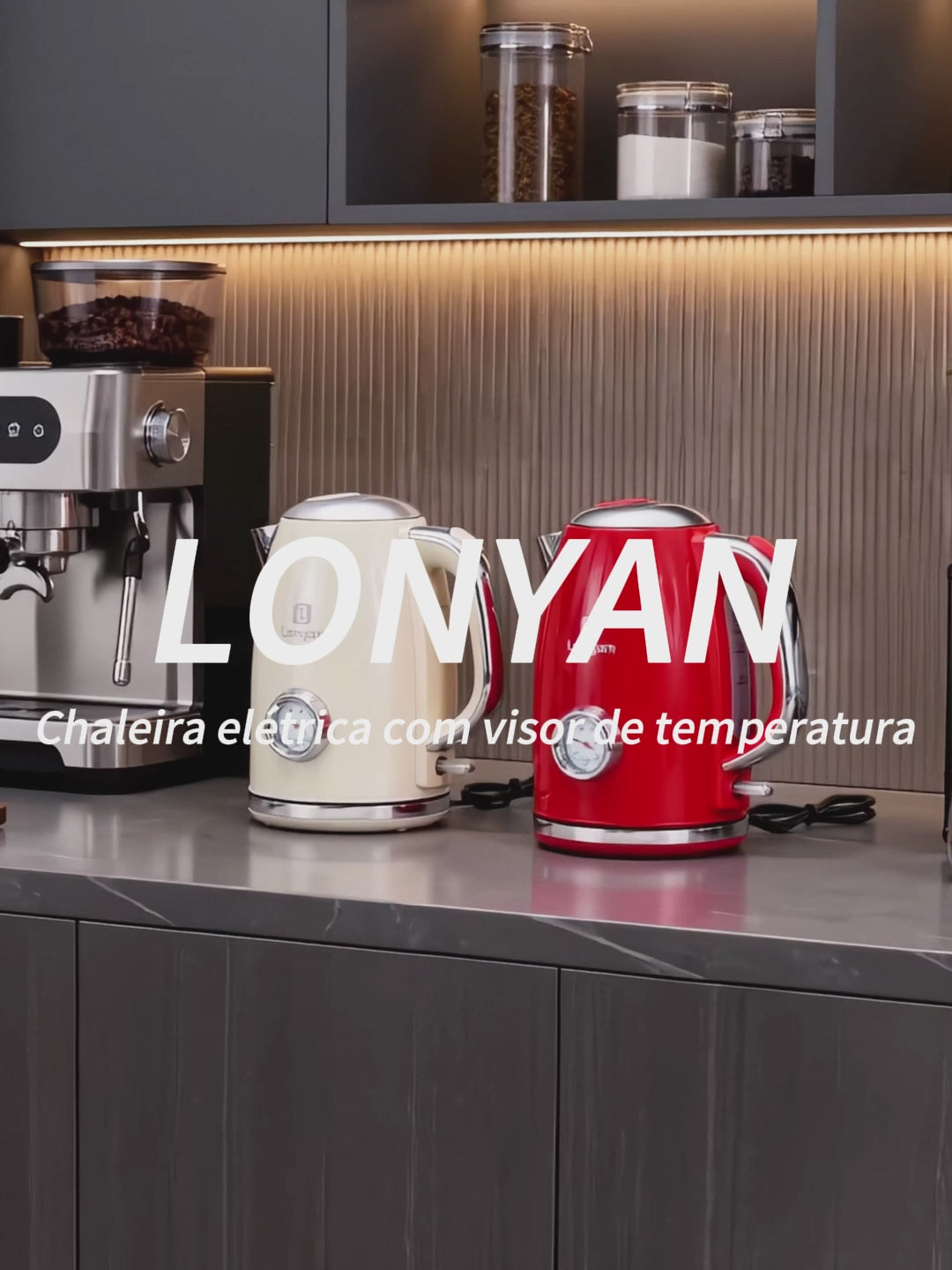Chaleira Elétrica LONYAN Retrô 1.7L Inox 304 2200W com Termômetro