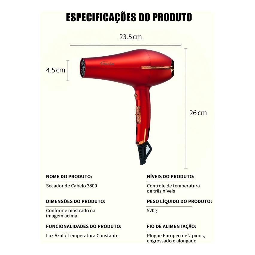 Secador de Cabelo Profissional T33 2500W com Concentrador — LONYAN — Produto em funcionamento